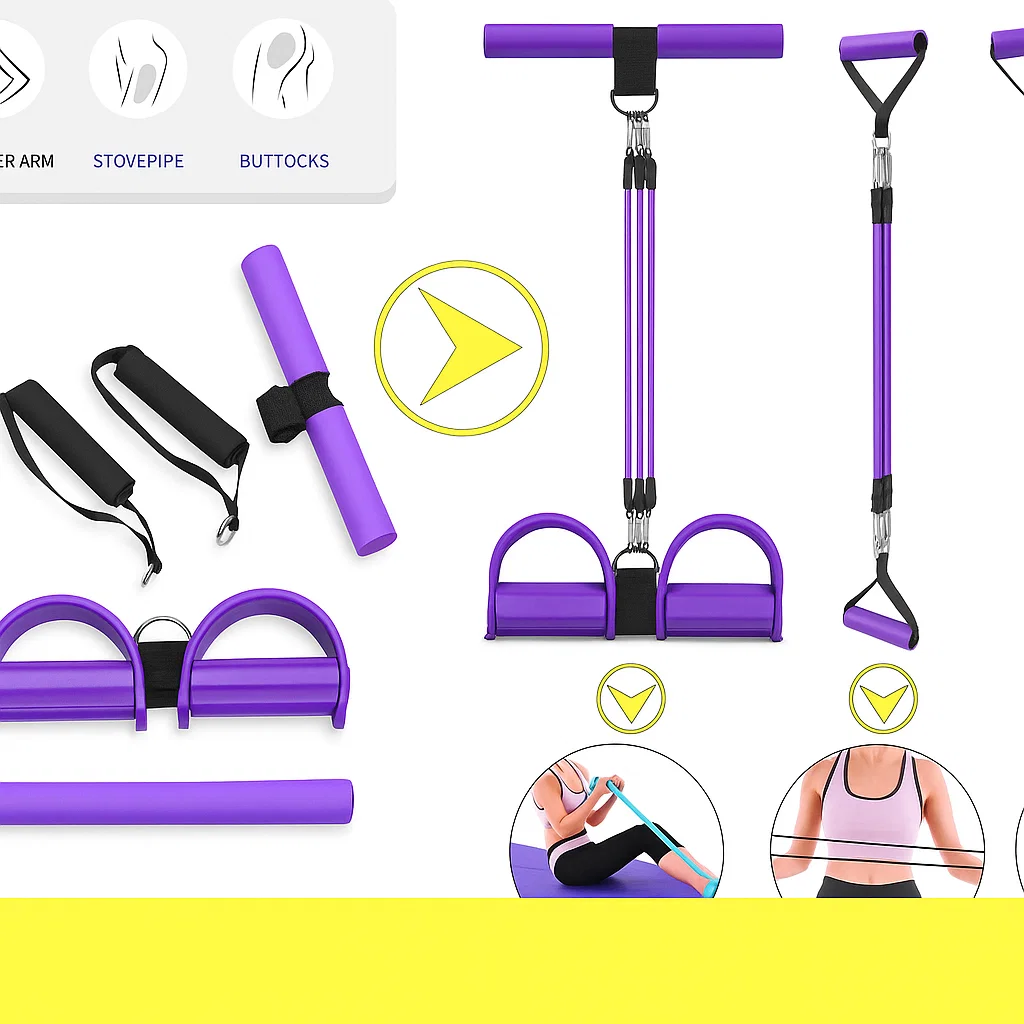 امرأة تتمرّن في البيت باستخدام جهاز شدّ البطن (Pedal Resistance Band)